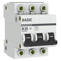 Выключатель автоматический модульный 3п B 25А 4.5кА ВА 47-29 Basic EKF mcb4729-3-25-B