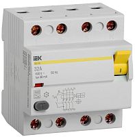 Выключатель дифференциального тока (УЗО) 4п 32А 30мА тип A ВД1-63 IEK MDV11-4-032-030